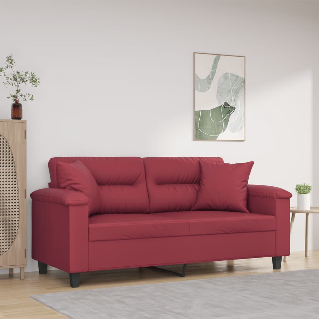 Tweezitsbank met sierkussens 140 cm kunstleer wijnrood