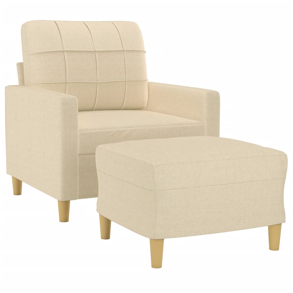 Fauteuil met voetenbank 60 cm stof crèmekleurig