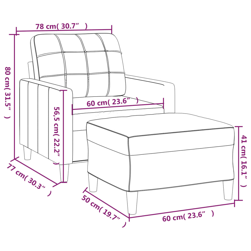 Fauteuil met voetenbank 60 cm stof crèmekleurig