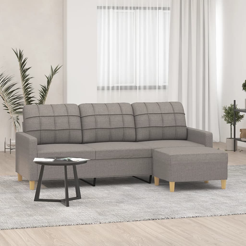 Driezitsbank met voetenbank 180 cm stof taupe