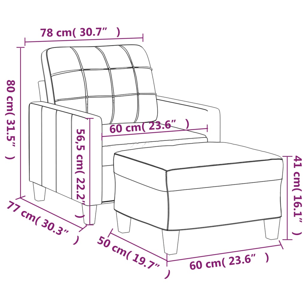 Fauteuil met voetenbank 60 cm kunstleer wijnrood
