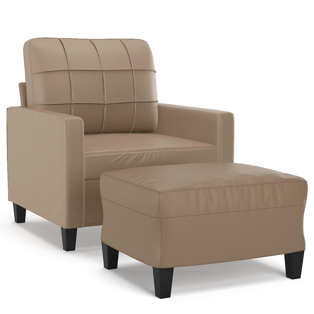 Fauteuil met voetenbank 60 cm kunstleer cappuccinokleurig