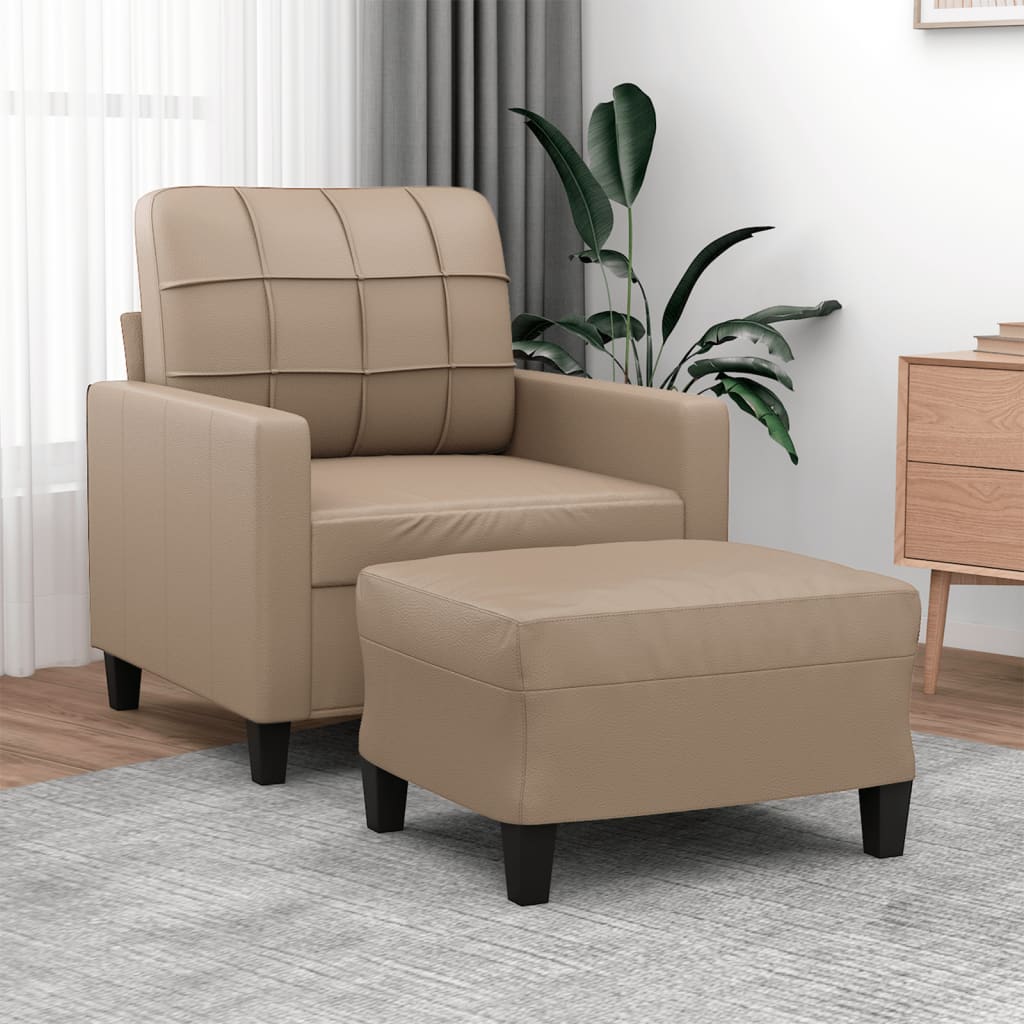 Fauteuil met voetenbank 60 cm kunstleer cappuccinokleurig