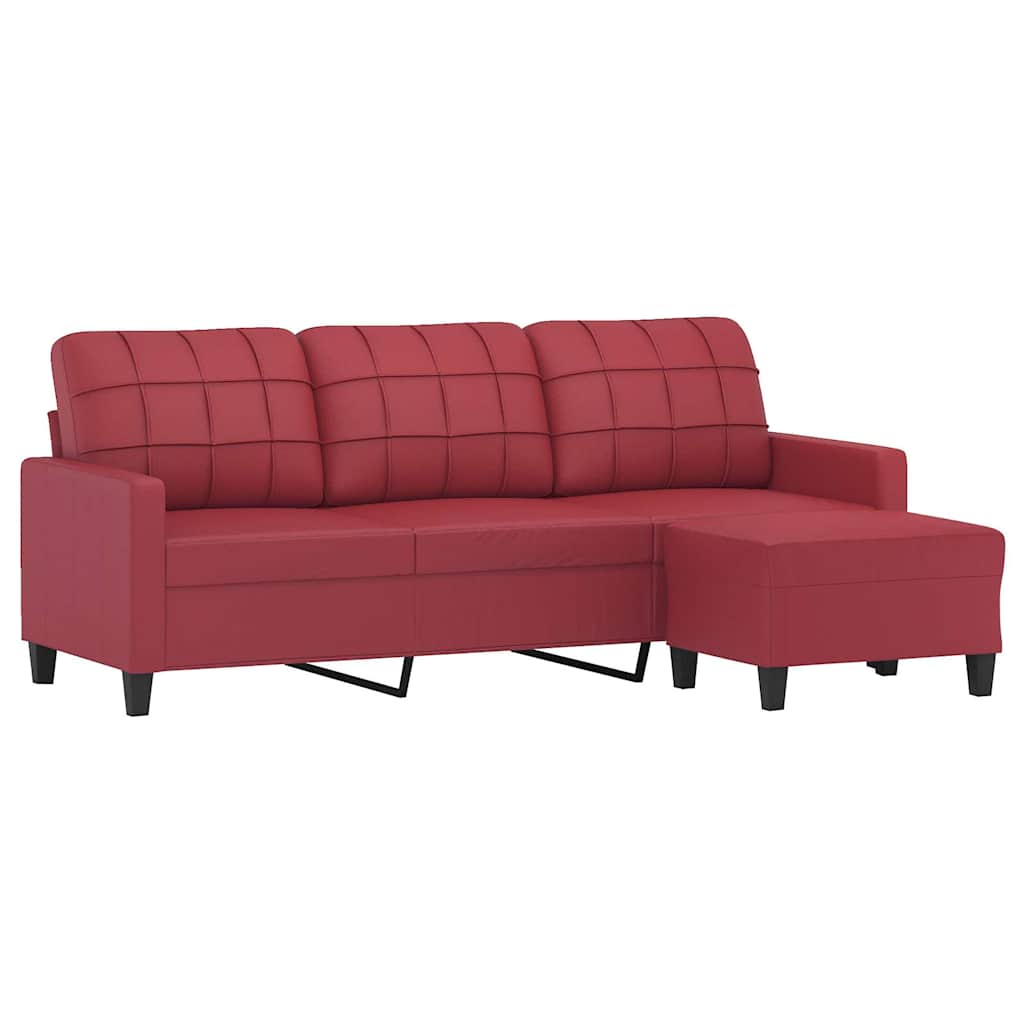 Driezitsbank met voetenbank 180 cm kunstleer wijnrood