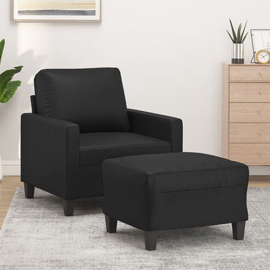 Fauteuil met voetenbank 60 cm kunstleer zwart