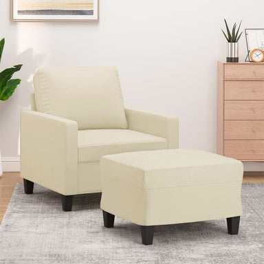 Fauteuil met voetenbank 60 cm kunstleer crèmekleurig