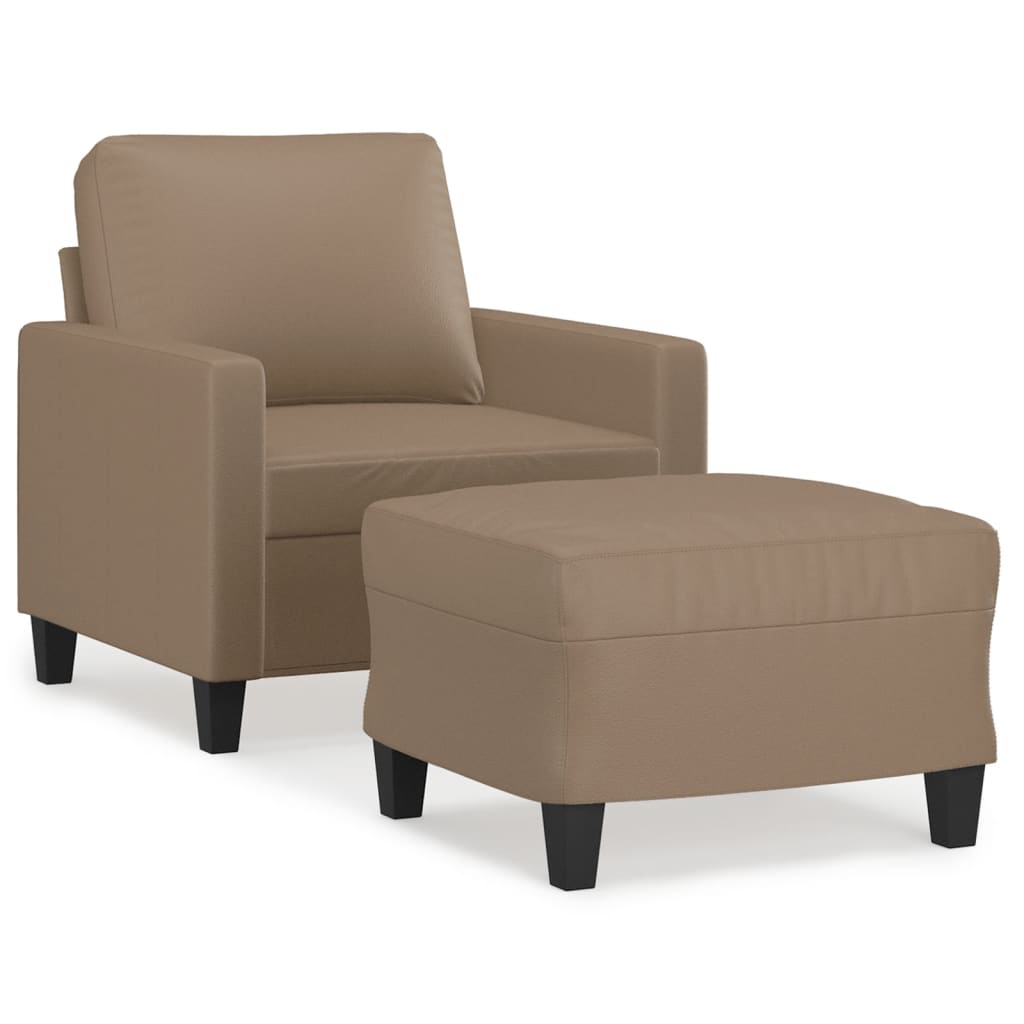 Fauteuil met voetenbank 60 cm kunstleer cappuccinokleurig