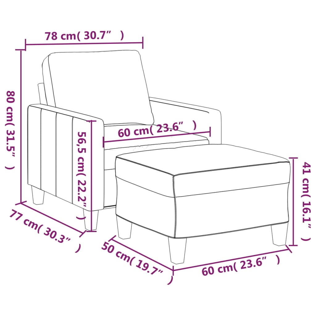 Fauteuil met voetenbank 60 cm kunstleer cappuccinokleurig