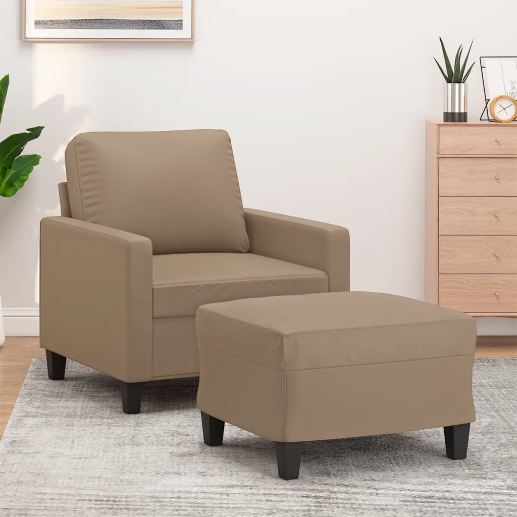 Fauteuil met voetenbank 60 cm kunstleer cappuccinokleurig