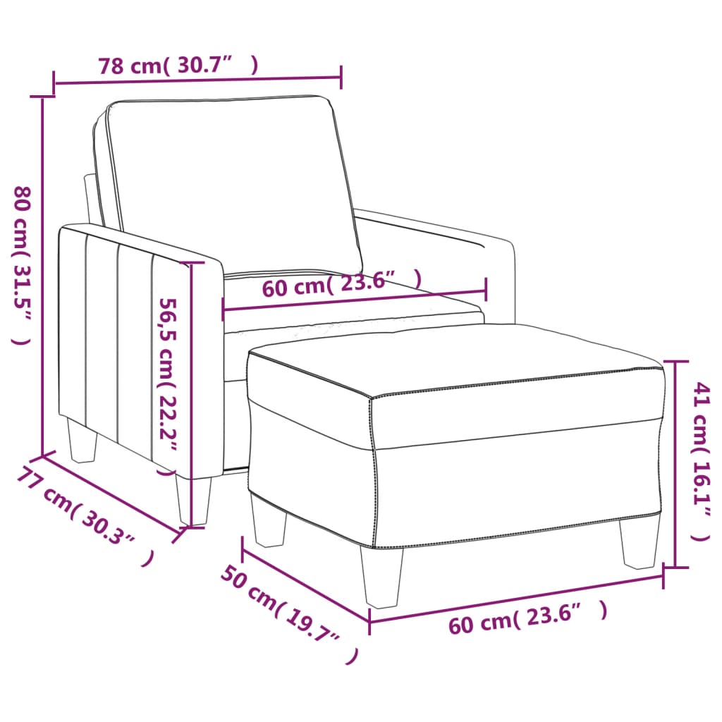 Fauteuil met voetenbank 60 cm stof donkergrijs