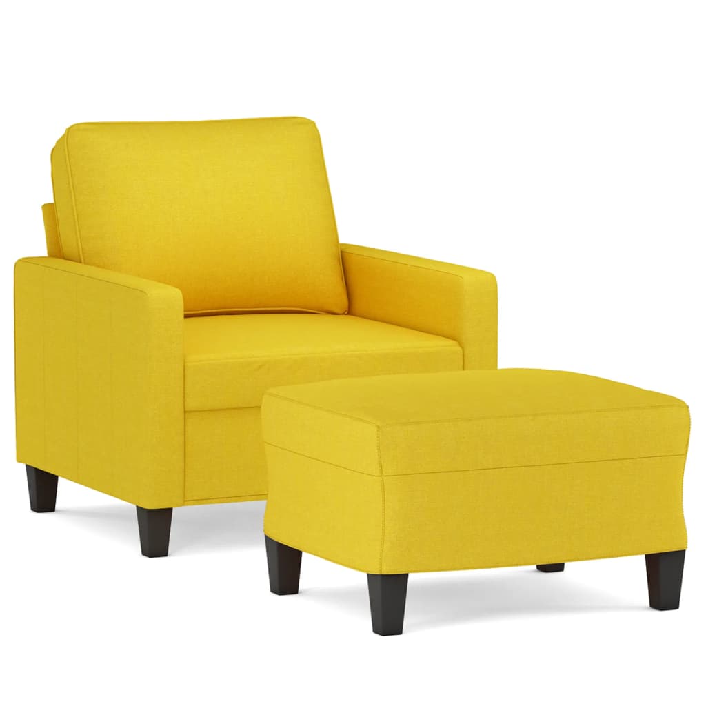 Fauteuil met voetenbank 60 cm stof lichtgeel