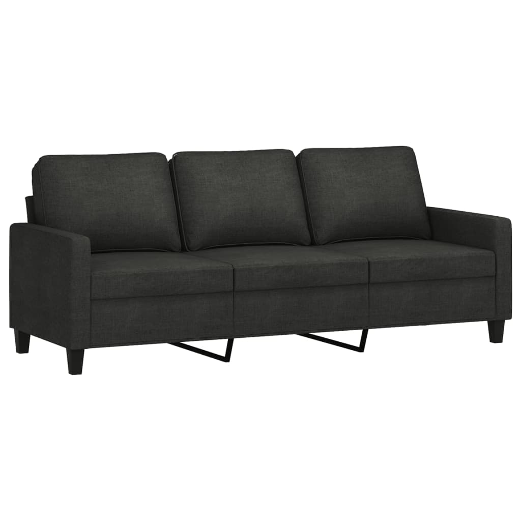 Driezitsbank met voetenbank 180 cm stof zwart