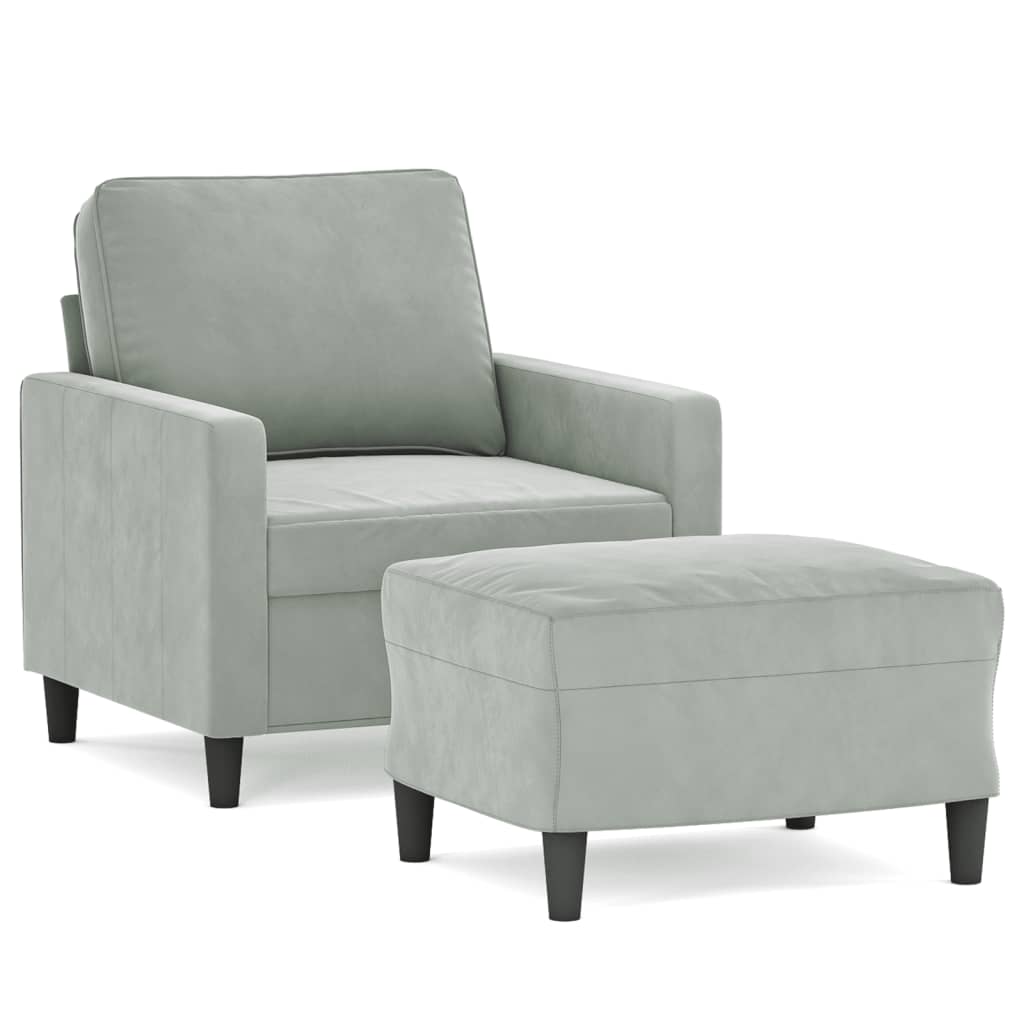 Fauteuil met voetenbank 60 cm fluweel lichtgrijs