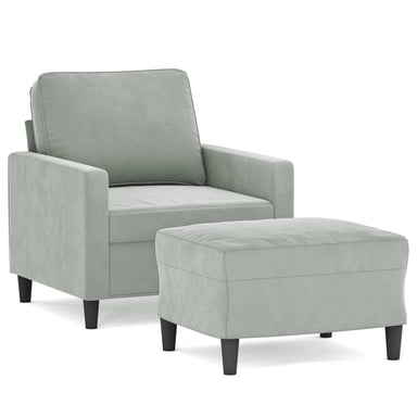 Fauteuil met voetenbank 60 cm fluweel lichtgrijs