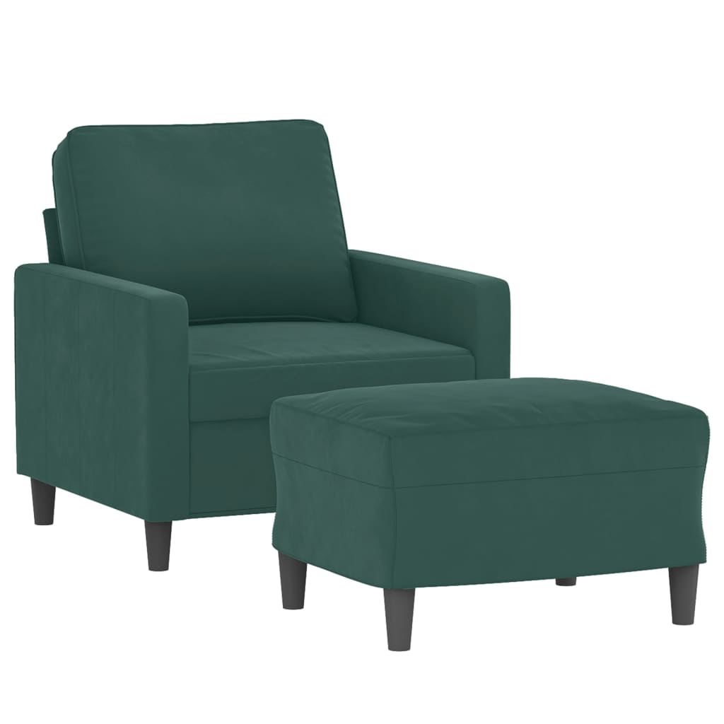 Fauteuil met voetenbank 60 cm fluweel donkergroen