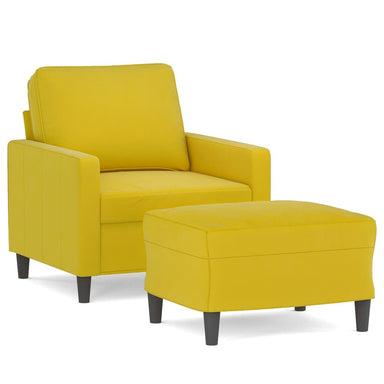Fauteuil met voetenbank 60 cm fluweel geel