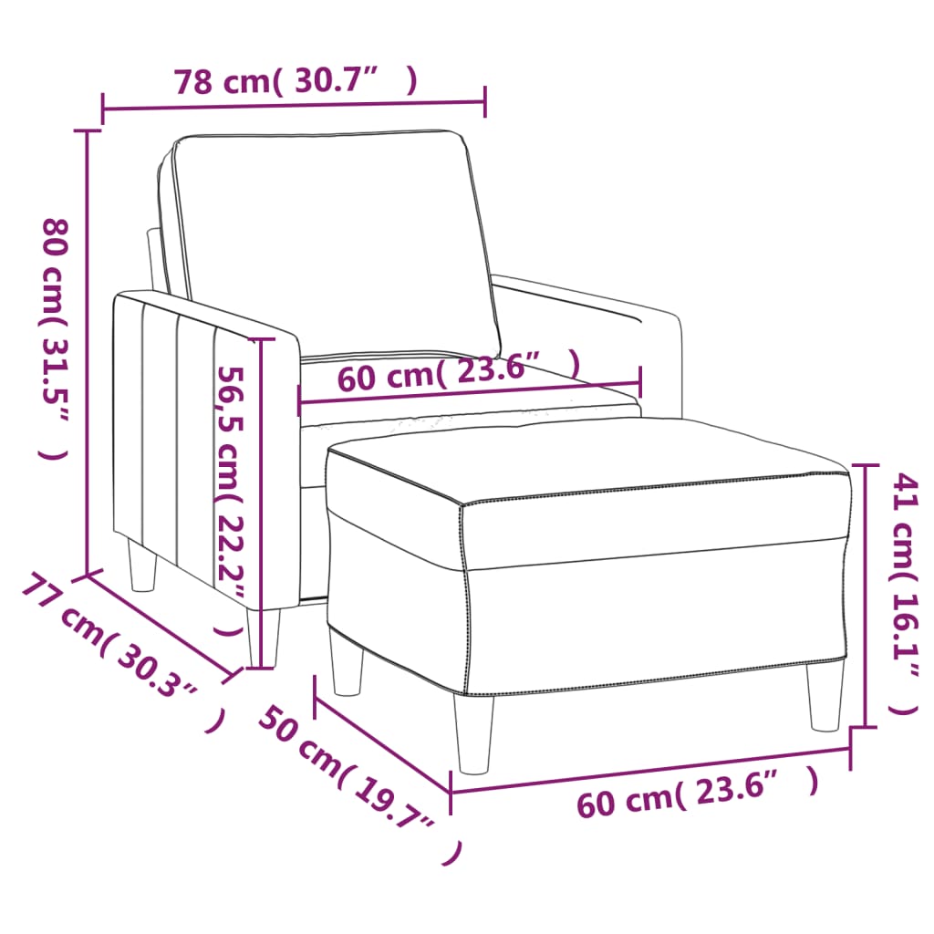 Fauteuil Met Voetenbank 60 Cm Fluweel Bruin