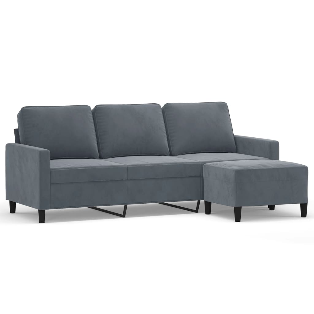 Driezitsbank met voetenbank 180 cm fluweel donkergrijs