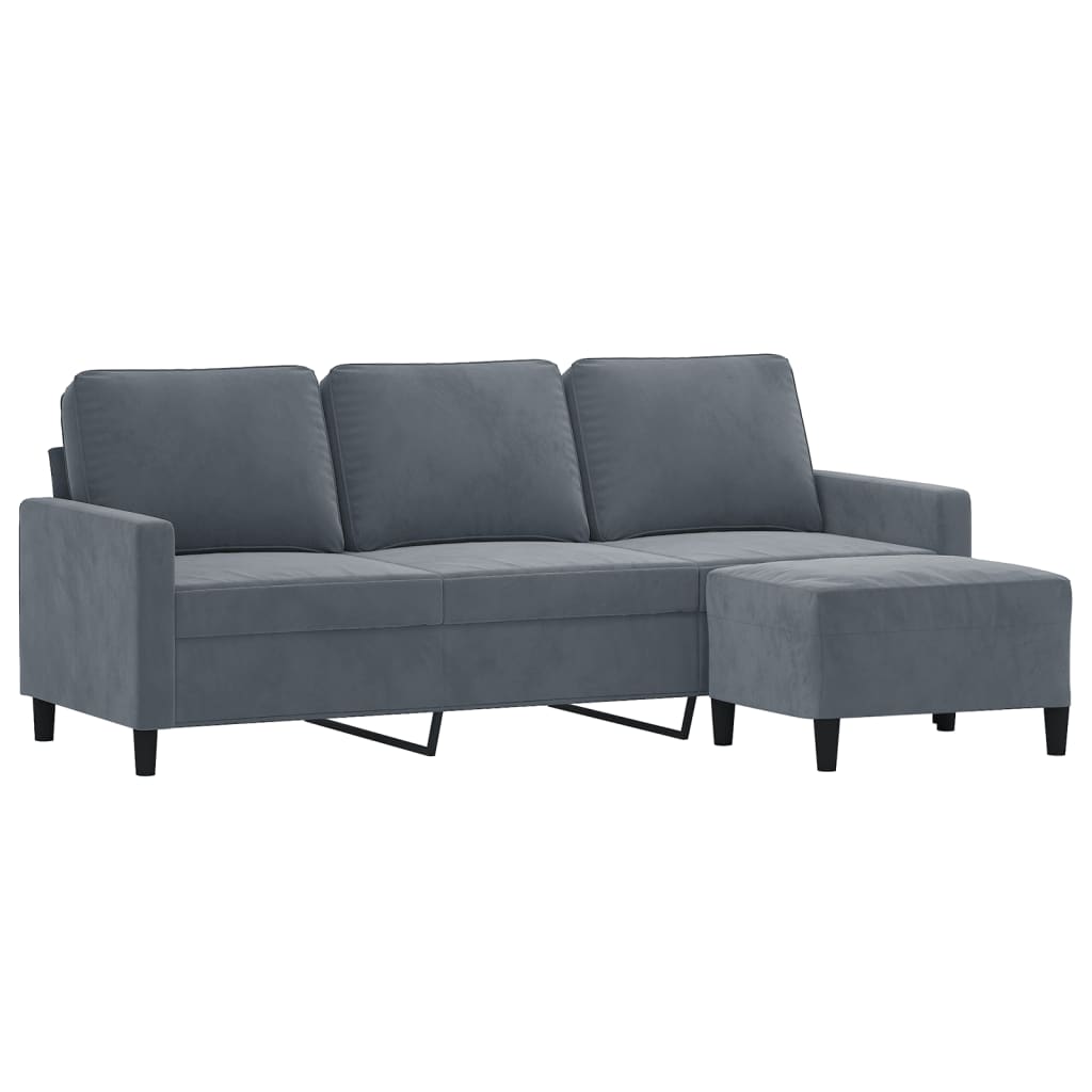 Driezitsbank met voetenbank 180 cm fluweel donkergrijs
