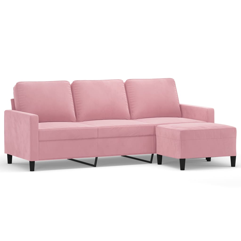 Driezitsbank met voetenbank 180 cm fluweel roze