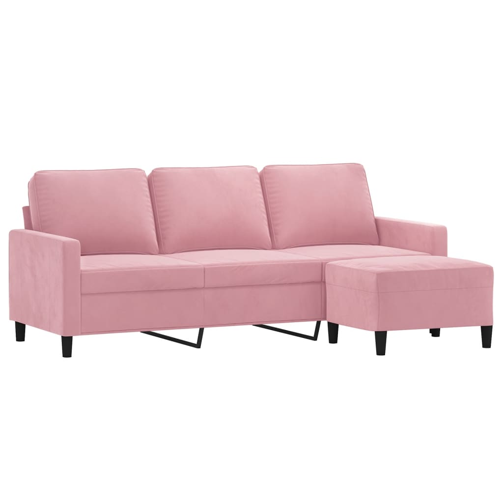 Driezitsbank met voetenbank 180 cm fluweel roze