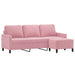 Driezitsbank met voetenbank 180 cm fluweel roze