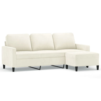 Driezitsbank met voetenbank 180 cm fluweel crèmekleurig