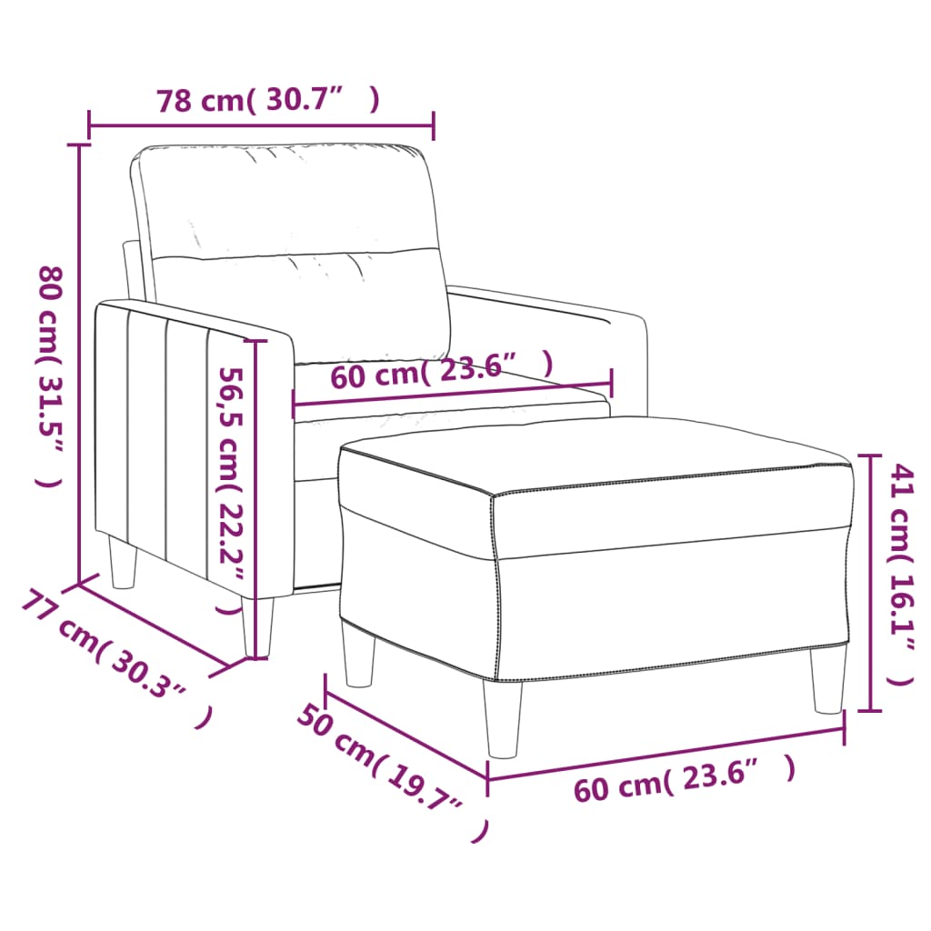 Fauteuil met voetenbank 60 cm stof bruin
