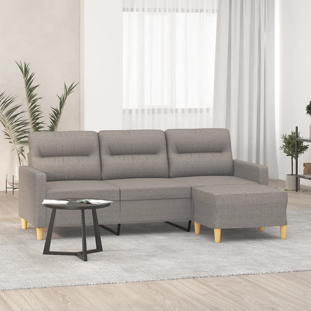 Driezitsbank met voetenbank 180 cm stof taupe