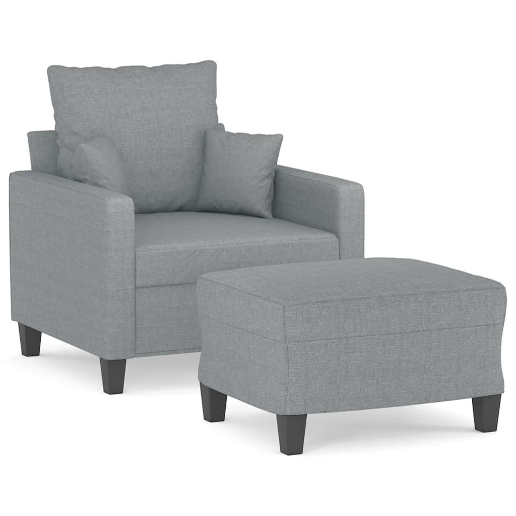 Fauteuil met voetenbank 60 cm stof lichtgrijs