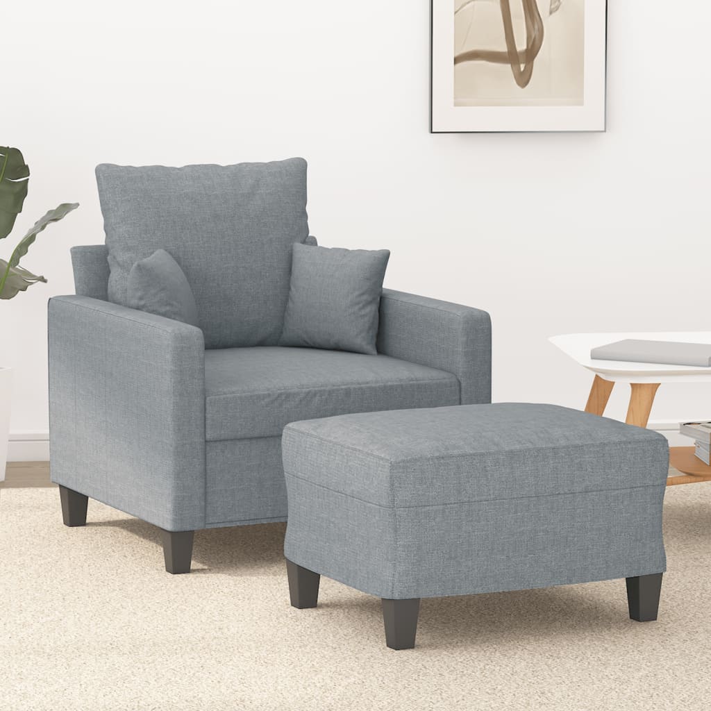 Fauteuil met voetenbank 60 cm stof lichtgrijs