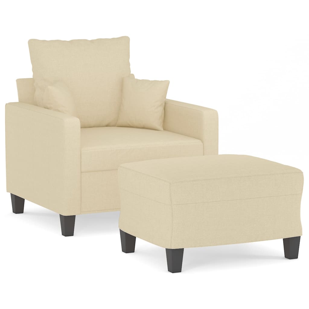 Fauteuil met voetenbank 60 cm stof crèmekleurig