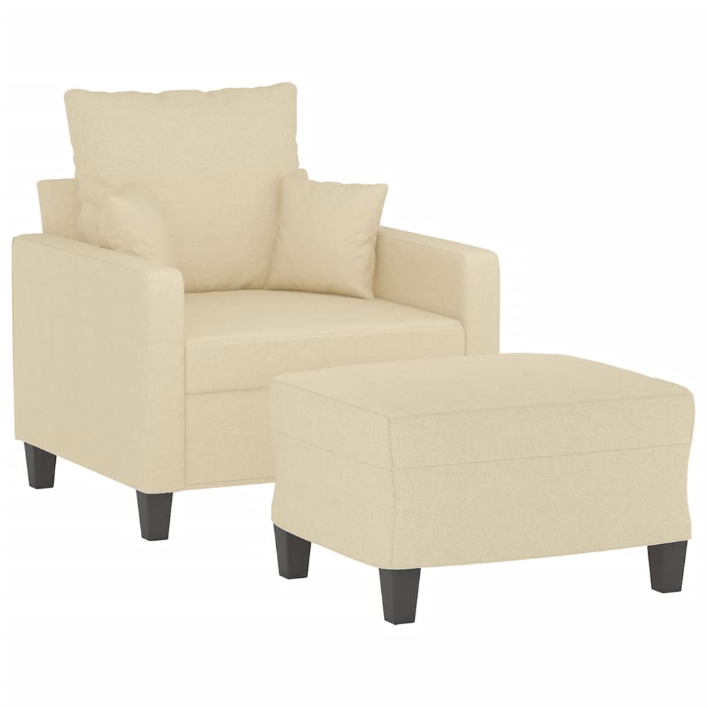 Fauteuil met voetenbank 60 cm stof crèmekleurig