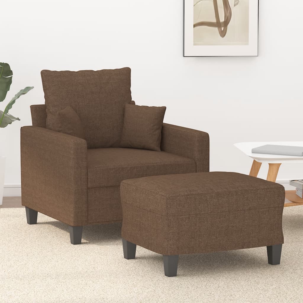 Fauteuil met voetenbank 60 cm stof bruin
