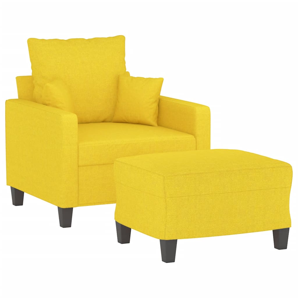 Fauteuil met voetenbank 60 cm stof lichtgeel