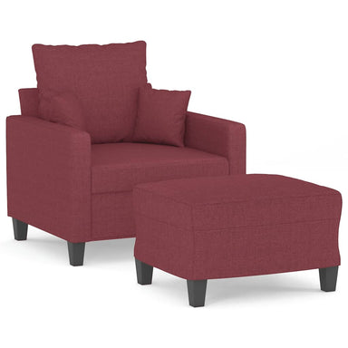 Fauteuil met voetenbank 60 cm stof wijnrood