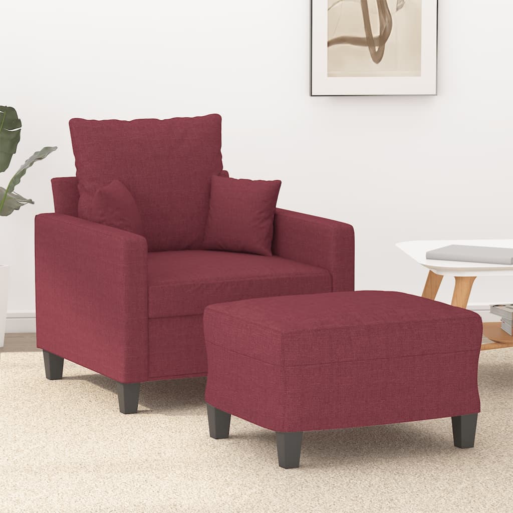 Fauteuil met voetenbank 60 cm stof wijnrood