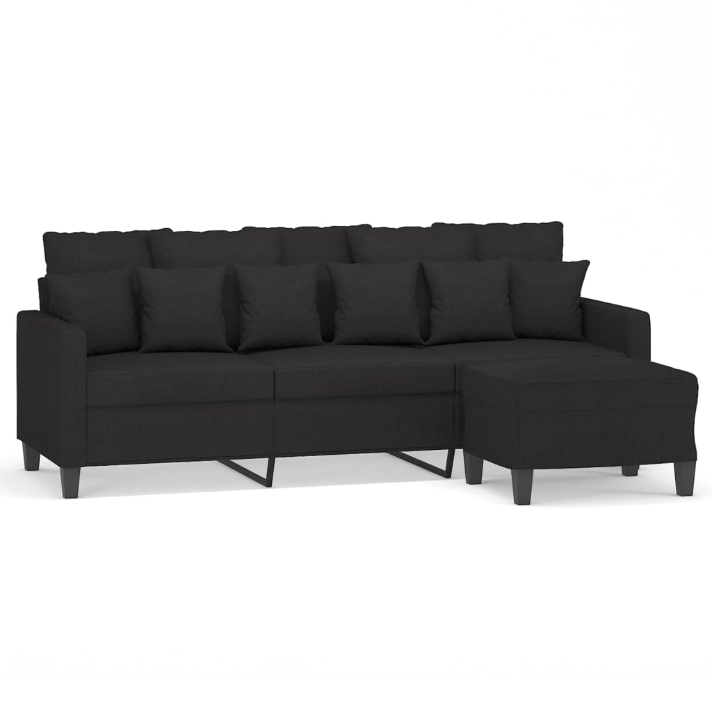 Driezitsbank met voetenbank 180 cm stof zwart