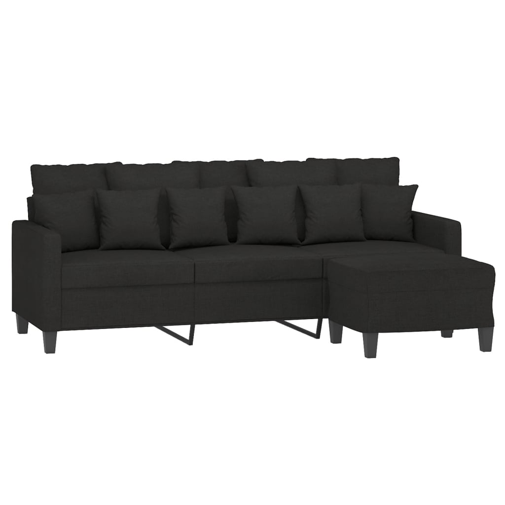 Driezitsbank met voetenbank 180 cm stof zwart