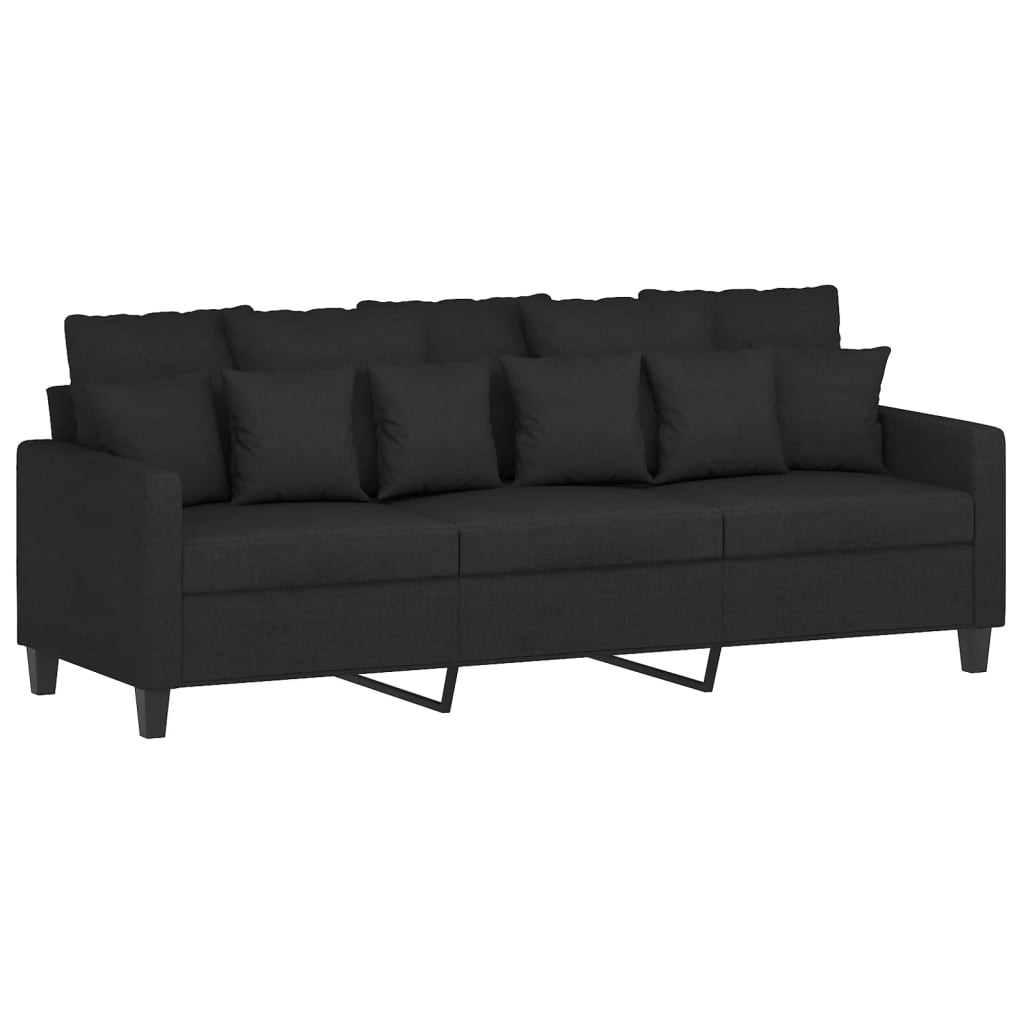 Driezitsbank met voetenbank 180 cm stof zwart