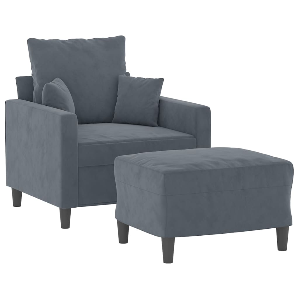 Fauteuil met voetenbank 60 cm fluweel donkergrijs