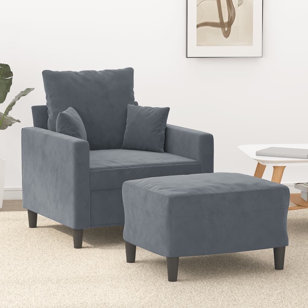 Fauteuil met voetenbank 60 cm fluweel donkergrijs