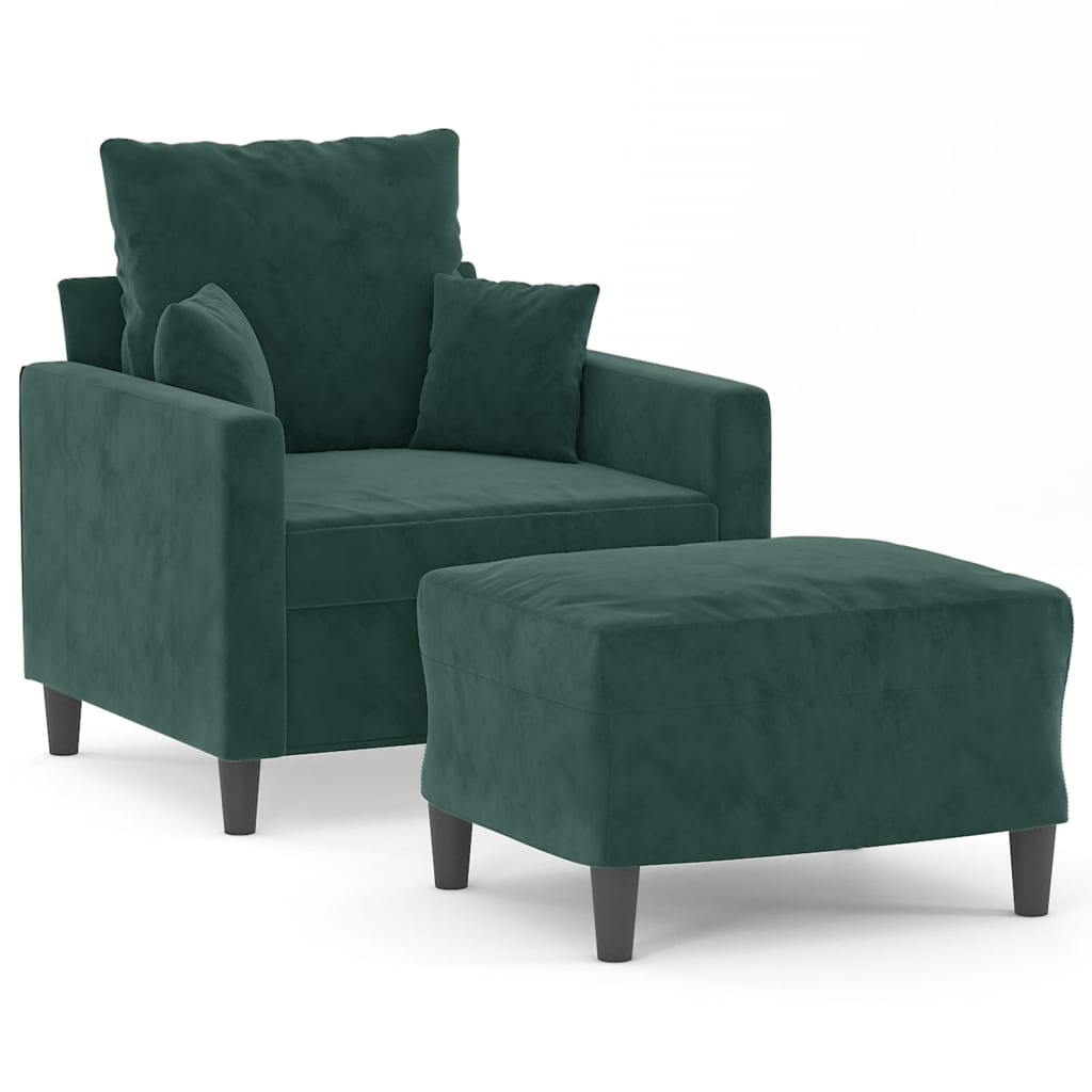 Fauteuil met voetenbank 60 cm fluweel donkergroen