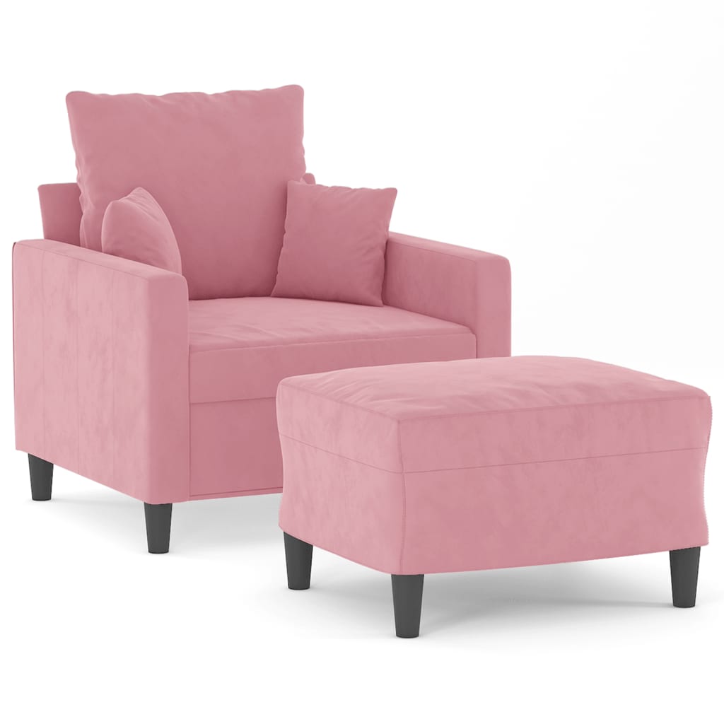 Fauteuil met voetenbank 60 cm fluweel roze