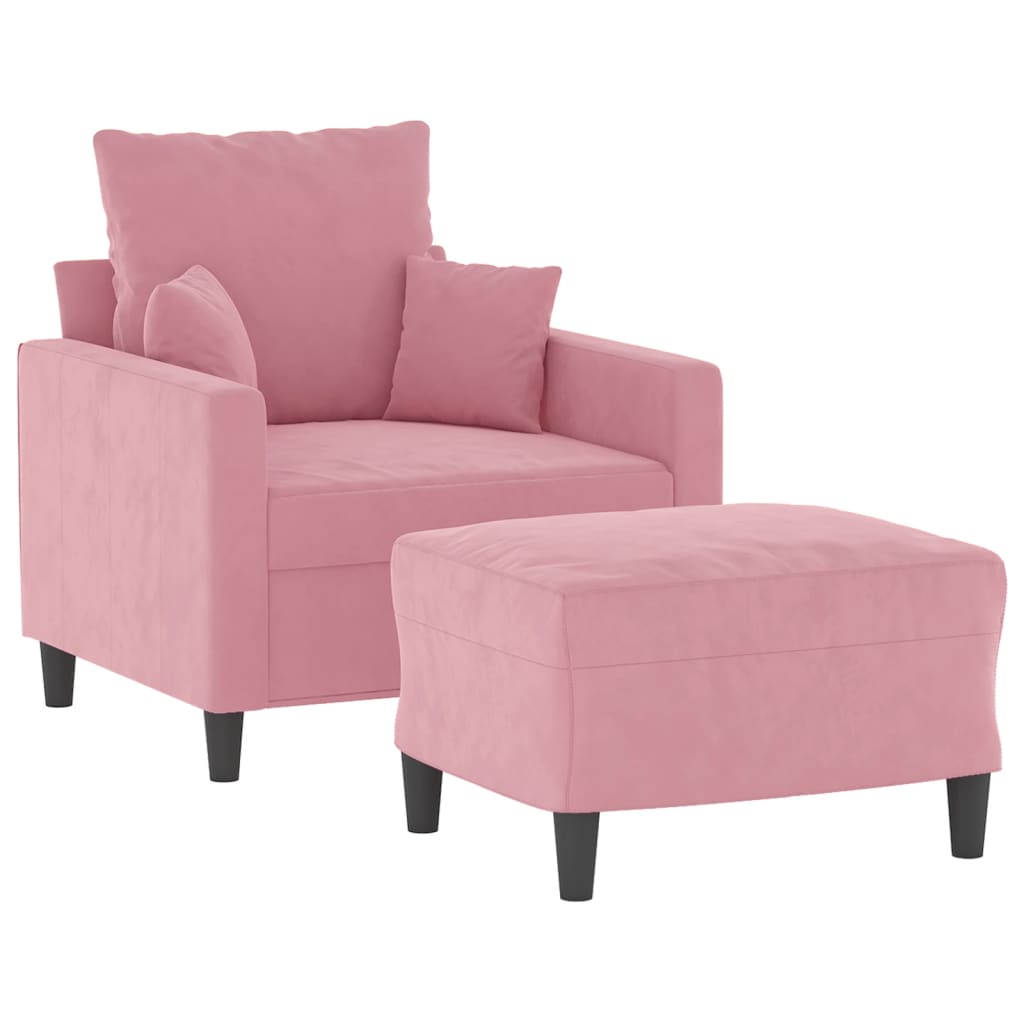 Fauteuil met voetenbank 60 cm fluweel roze