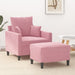 Fauteuil met voetenbank 60 cm fluweel roze