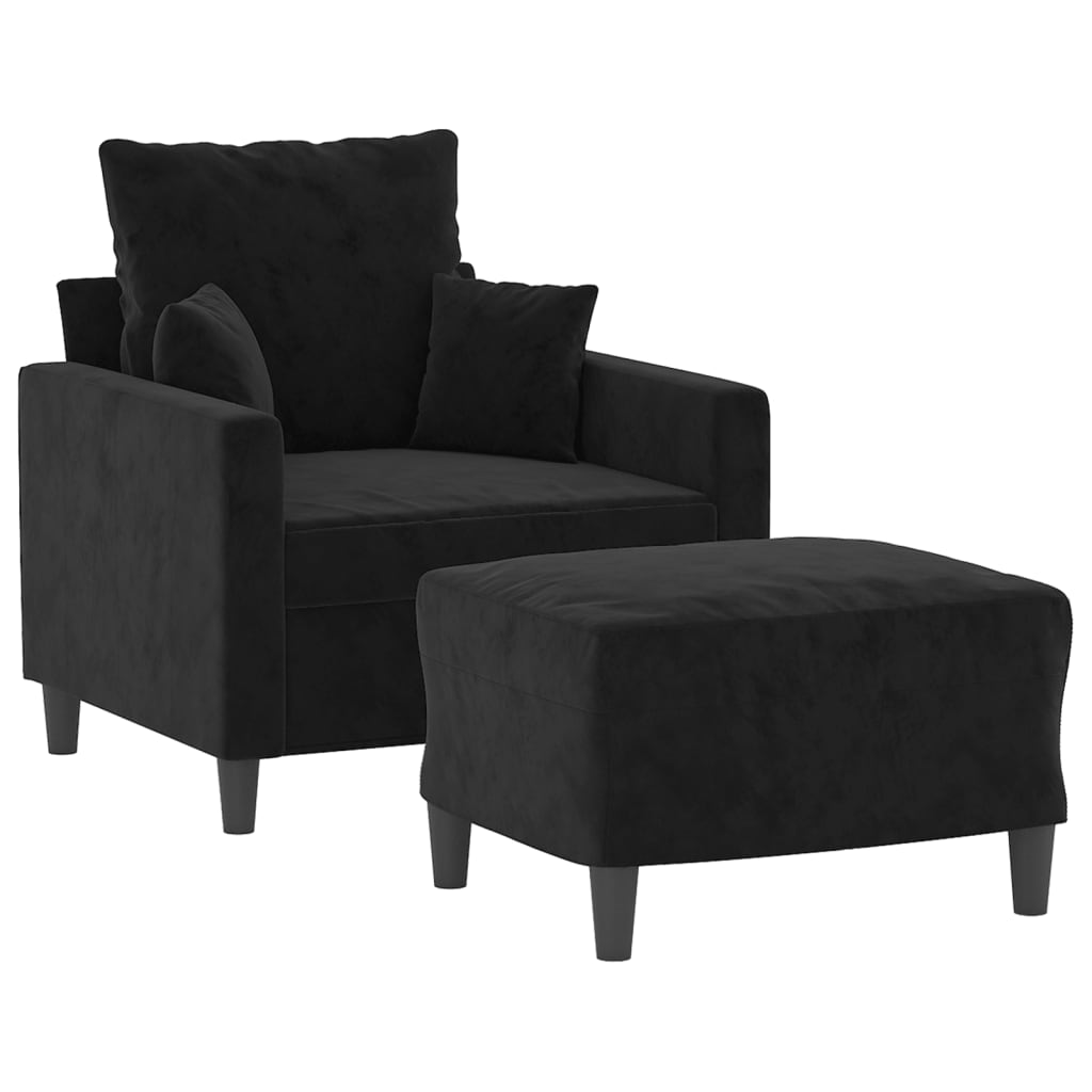 Fauteuil met voetenbank 60 cm fluweel zwart