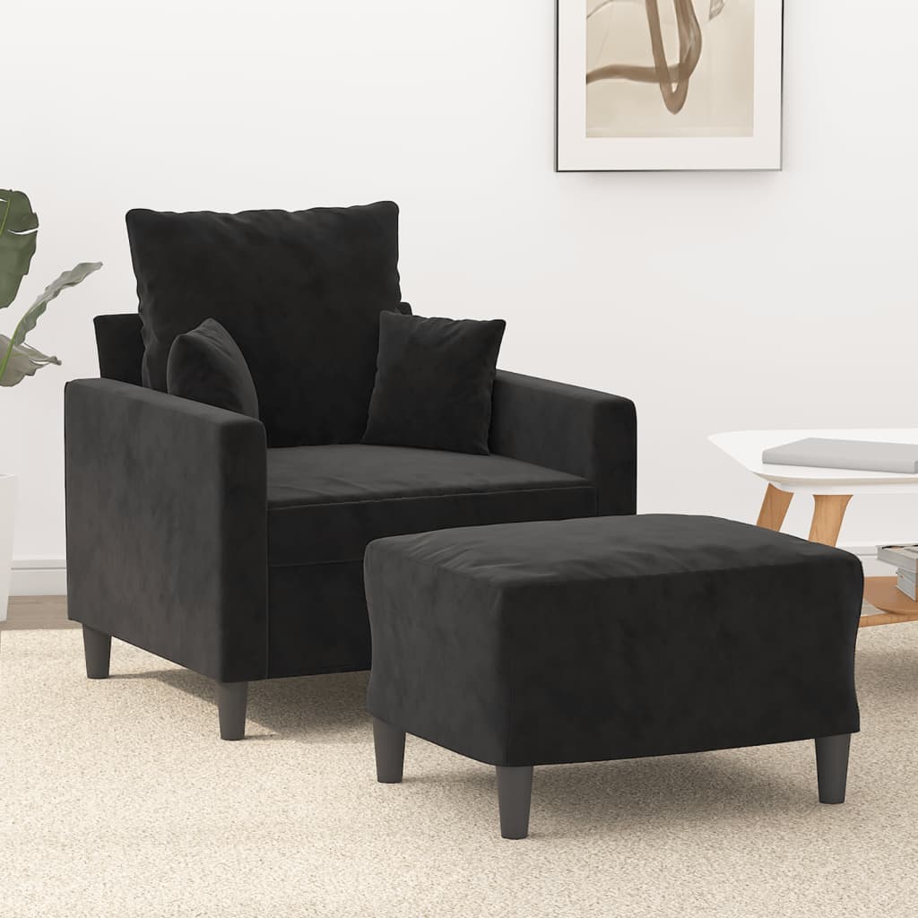 Fauteuil met voetenbank 60 cm fluweel zwart