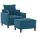 Fauteuil met voetenbank 60 cm fluweel blauw