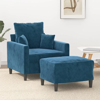 Fauteuil met voetenbank 60 cm fluweel blauw